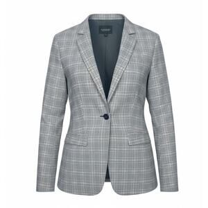 Banana Republic Women's Size 14 Long & Lean Gray Lilac Plaid One-Button Blazer